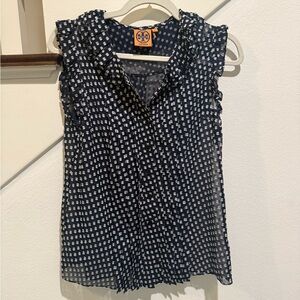 Tory Burch Sleeveless Ruffled Floral Button Down Blouse | Size 2